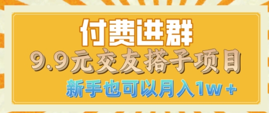 付费进群9.9交友搭子项目，熟练可矩阵操作，月收益过W-冒泡网