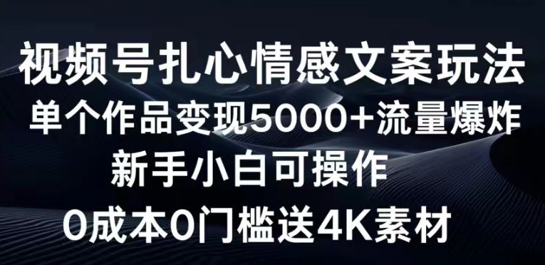 视频号扎心情感文案玩法，单个作品变现5000+，流量爆炸，两分钟一条作品-冒泡网