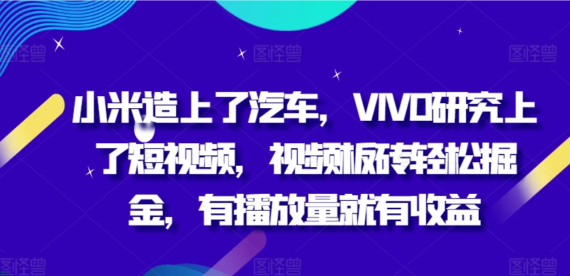 小米造上了汽车，VIVO研究上了短视频，视频板砖轻松掘金，有播放量就有收益-冒泡网