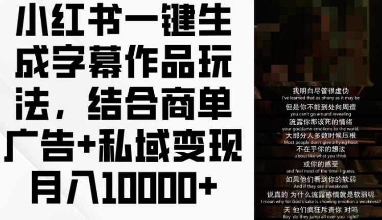 小红书一键生成字幕作品玩法,结合商单广告+私域变现月入1w+【揭秘】-冒泡网