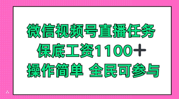微信视频号直播任务，保底工资1100+，全民可参与-冒泡网