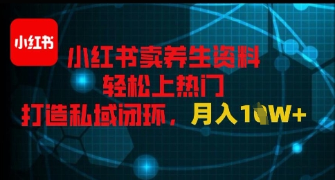 小红书卖养生资料轻松上热门，打造私域闭环，月入1W+-冒泡网