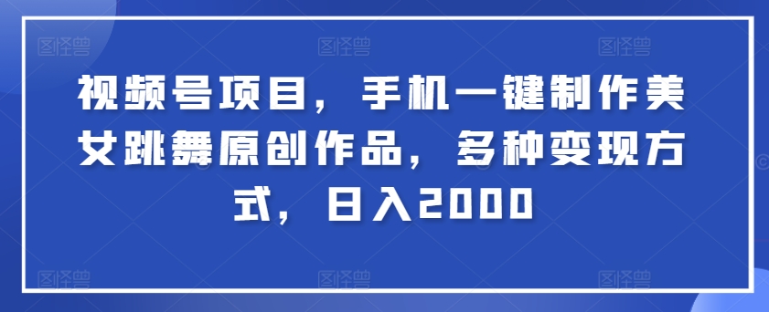 视频号项目，手机一键制作美女跳舞原创作品，多种变现方式，日入2000-冒泡网