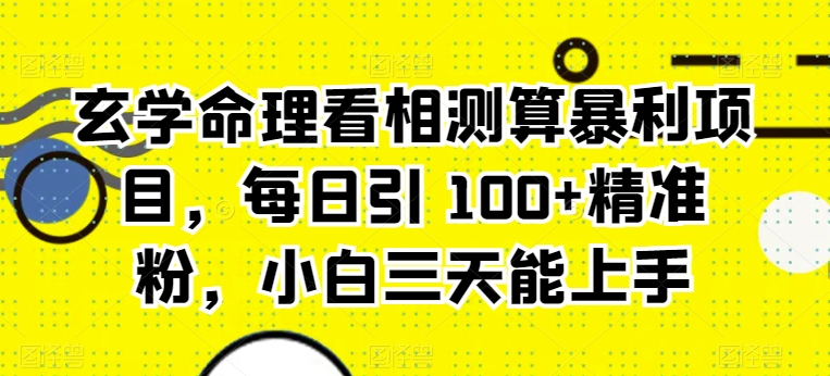 玄学命理看相测算暴利项目，每日引 100+精准粉，小白三天能上手-冒泡网