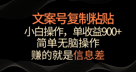 文案号掘金，简单复制粘贴，小白操作，单作品收益900+【揭秘】-冒泡网