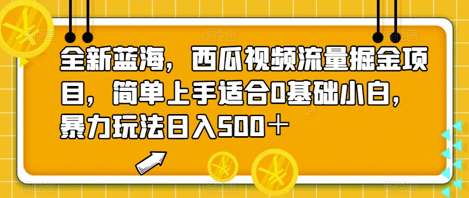 全新蓝海，西瓜视频流量掘金项目，简单上手适合0基础小白，暴力玩法日入500＋【揭秘】-冒泡网