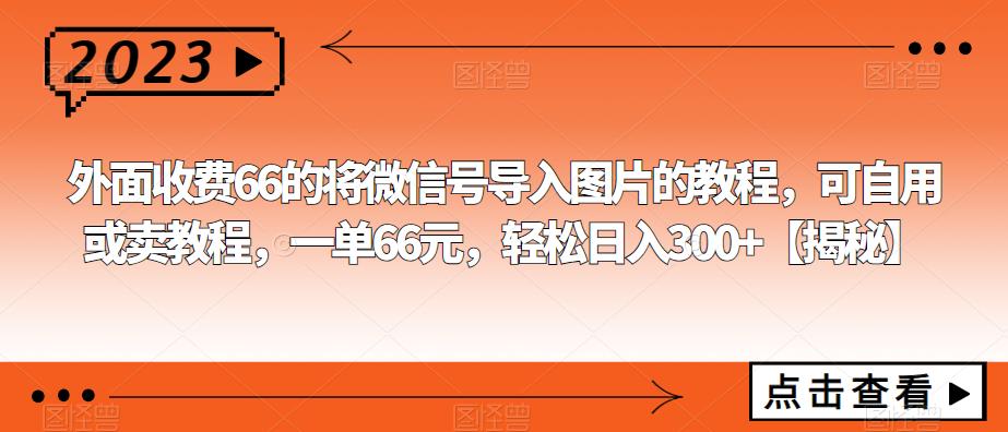 外面收费66的将微信号导入图片的教程，可自用或卖教程，一单66元，轻松日入300+【揭秘】-冒泡网
