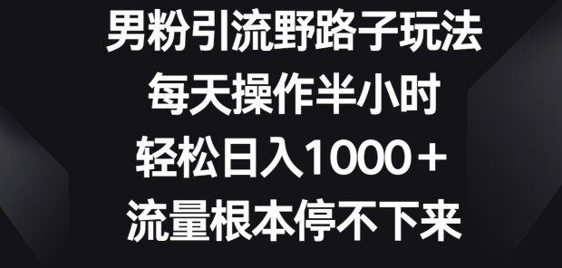 男粉引流野路子玩法,每天操作半小时轻松日入1000+,流量根本停不下来-冒泡网