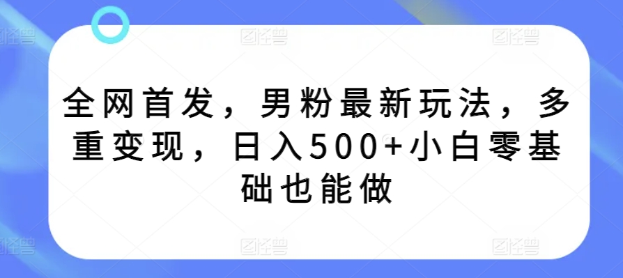 全网首发，男粉最新玩法，多重变现，日入500+小白零基础也能做-冒泡网