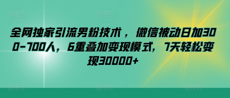 全网独家引流男粉技术 ，微信被动日加300-700人，6重叠加变现模式，7天轻松变现30000+-冒泡网