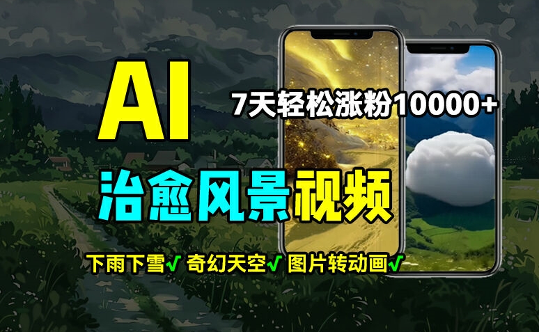 AI制作治愈风景，7天涨粉过万，落地云下雨下雪等场景制作，上手快操作简单-冒泡网