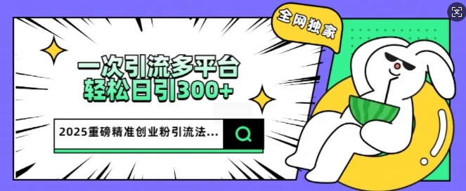 2025重磅全网独家引流法，一次多平台，轻松日引300+精准创业粉-冒泡网