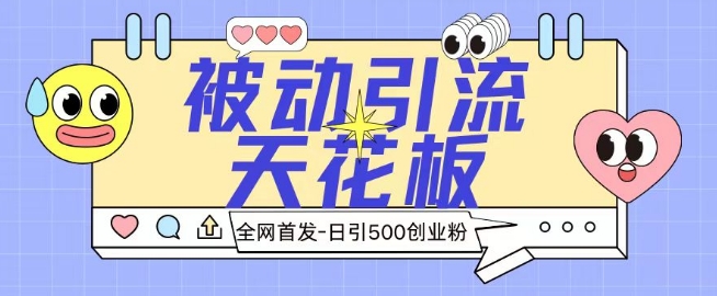 全网首发被动引流天花板 日引500+创业粉-冒泡网