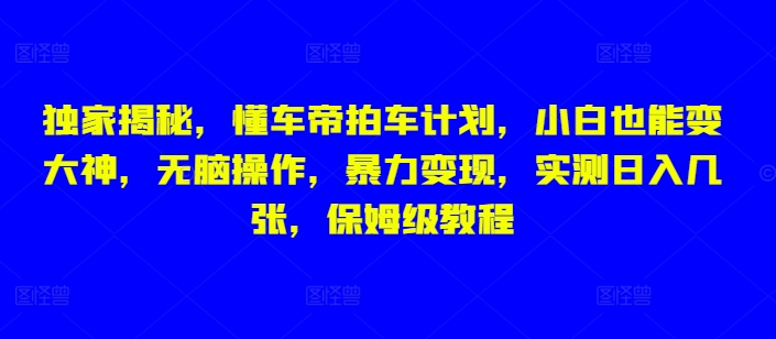 独家揭秘，懂车帝拍车计划，小白也能变大神，无脑操作，暴力变现，实测日入几张，保姆级教程-冒泡网