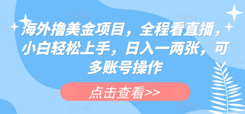 海外撸美金项目，全程看直播，小白轻松上手，日入一两张，可多账号操作【揭秘】-冒泡网