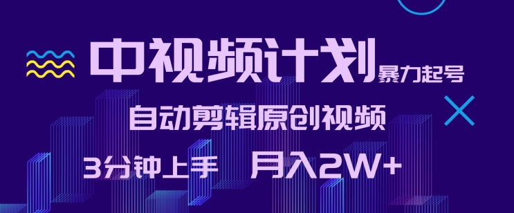 中视频计划暴力起号，自动剪辑原创视频，3分钟上手，月入2W+【揭秘】-冒泡网