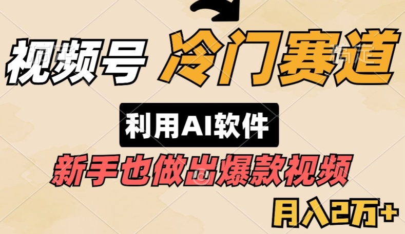 视频号冷门赛道，利用AI软件，新手也能轻松做出爆款视频，月入2万-冒泡网