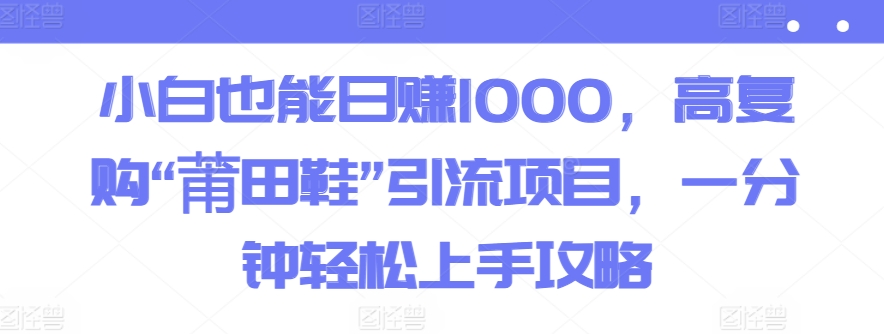 小白也能日赚1000，高复购“莆田鞋”引流项目，一分钟轻松上手攻略-冒泡网
