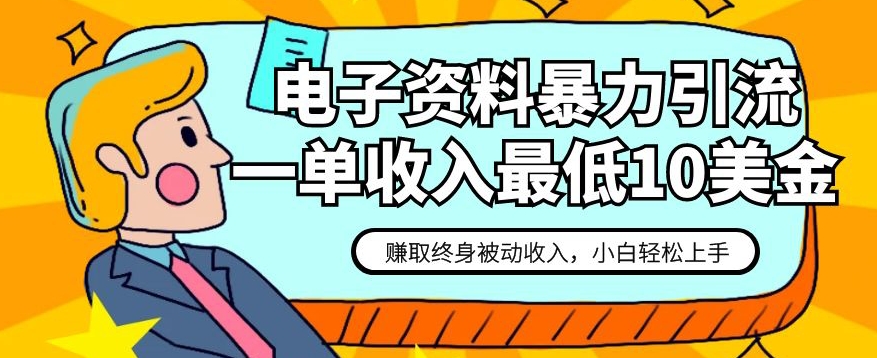电子资料暴力引流，一单最低10美金，赚取终身被动收入，保姆级教程【揭秘】-冒泡网