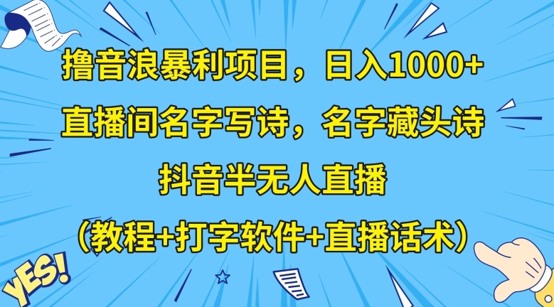 撸音浪暴利项目，日入1000+，直播间名字写诗，名字藏头诗，抖音半无人直播（教程+打字软件+直播话术）【揭秘】-冒泡网