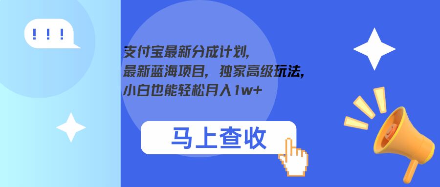 支付宝最新分成计划，最新蓝海项目，独家高级玩法，小白也能轻松月入1w+-冒泡网