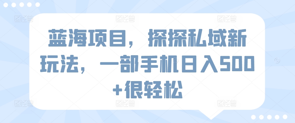 蓝海项目，探探私域新玩法，一部手机日入500+很轻松【揭秘】-冒泡网