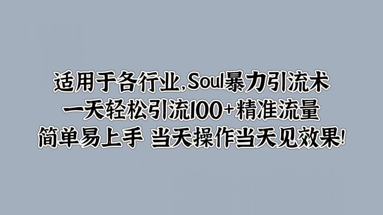 Soul暴力引流术，一天轻松引流100+精准流量，简单易上手 当天操作当天见效果!-冒泡网