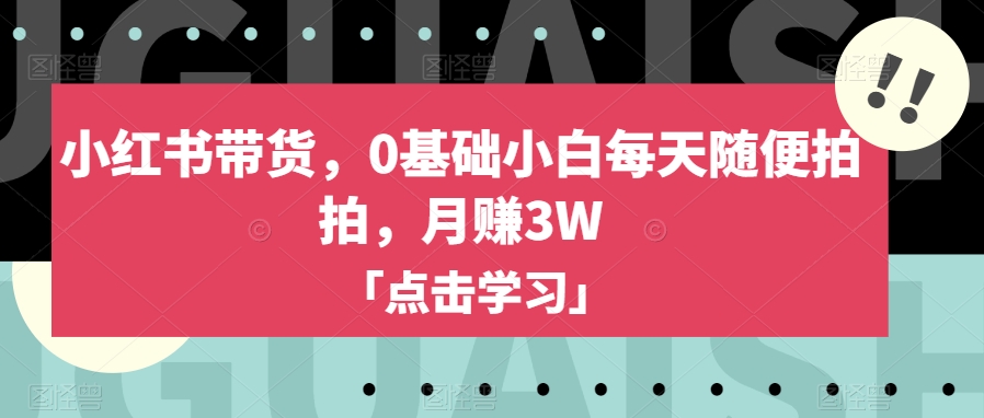 小红书带货，0基础小白每天随便拍拍，月赚3W【揭秘】-冒泡网