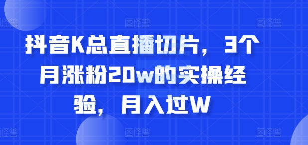 抖音K总直播切片，3个月涨粉20w的实操经验，月入过W-冒泡网