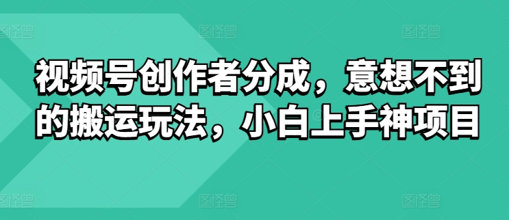 视频号创作者分成,意想不到的搬运玩法,小白上手神项目-冒泡网