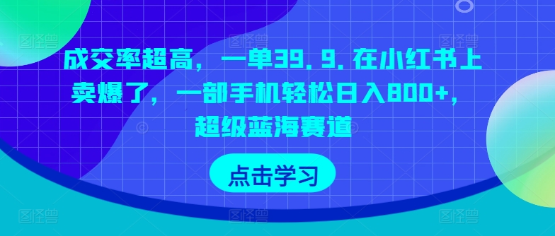 成交率超高，一单39.9.在小红书上卖爆了，一部手机轻松日入800+，超级蓝海赛道-冒泡网