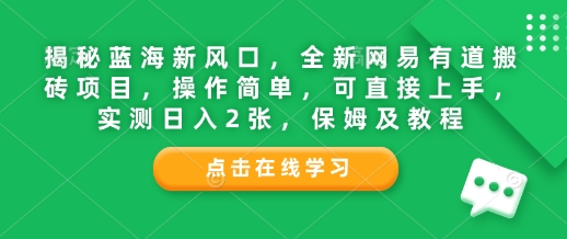 揭秘蓝海新风口，全新网易有道搬砖项目，操作简单，可直接上手，实测日入2张，保姆及教程-冒泡网