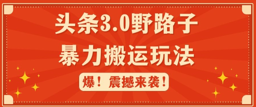 头条3.0野路子全新玩法,轻松过原创,日入500+-冒泡网
