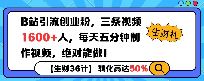 B站引流创业粉，单日最高1600+精准粉丝，单月变现过w-冒泡网