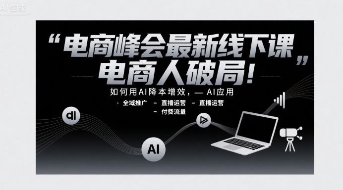 电商峰会最新线下课,电商人破局,如何用AI降本增效,AI应用-全域推广-直播运营-付费流量-冒泡网