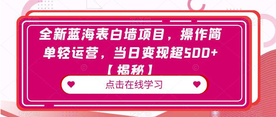 全新蓝海表白墙项目，操作简单轻运营，当日变现超500+【揭秘】-冒泡网