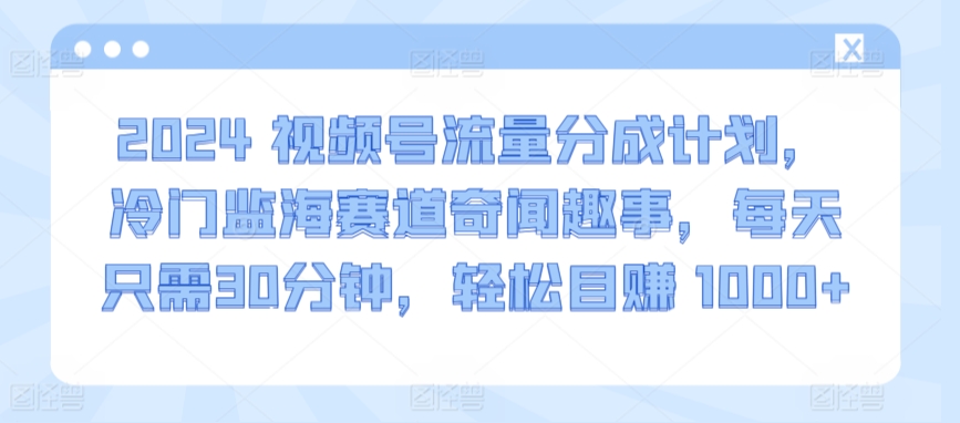 视频号流量分成计划，冷门监海赛道奇闻趣事，每天只需30分钟，轻松目赚 1000+【揭秘】-冒泡网