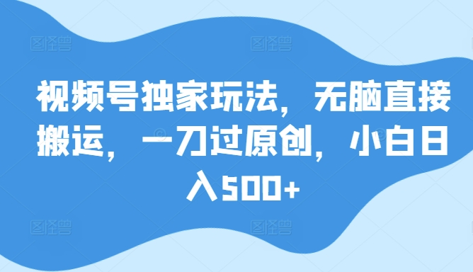 视频号独家玩法,无脑直接搬运,一刀过原创,小白日入500+-冒泡网
