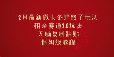2月最新微头条野路子玩法，相亲赛道2.0玩法，无脑复制粘贴，保姆级教程-冒泡网