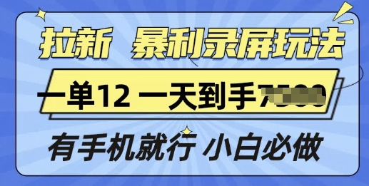 拉新暴利录屏玩法，一单12块，有手机就行，小白必做-冒泡网