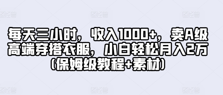 每天三小时，收入1000+，卖A级高端穿搭衣服，小白轻松月入2万(保姆级教程+素材)-冒泡网