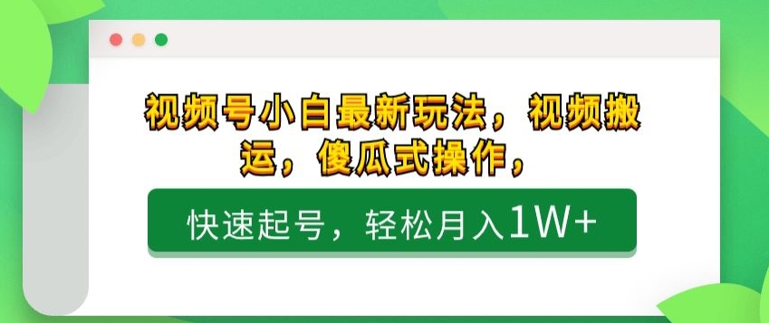 视频号小白最新玩法,视频搬运,傻瓜式操作,快速起号,轻松月入1W+-冒泡网