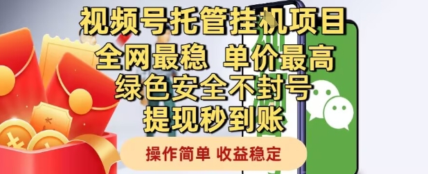 视频号托管挂G项目全网最稳,单价最高,绿色安全不封号提现秒到账,操作简单,收益稳定【揭秘】-冒泡网