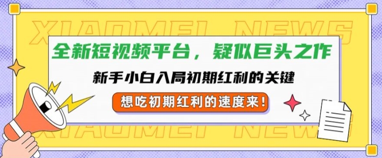 全新短视频平台，新手小白入局初期红利的关键，想吃初期红利的速度来-冒泡网