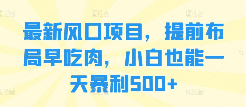 最新风口项目,提前布局早吃肉,小白也能一天暴利500+-冒泡网
