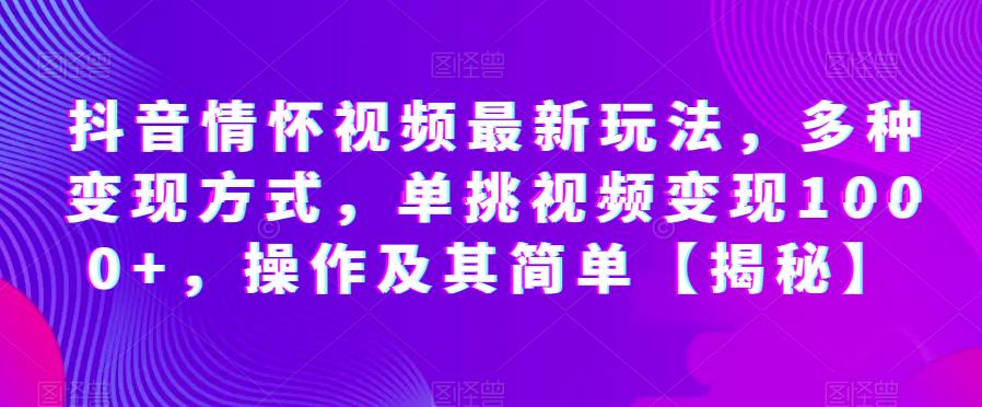 抖音情怀视频最新玩法,多种变现方式,单挑视频变现1000+,操作及其简单【揭秘】-冒泡网