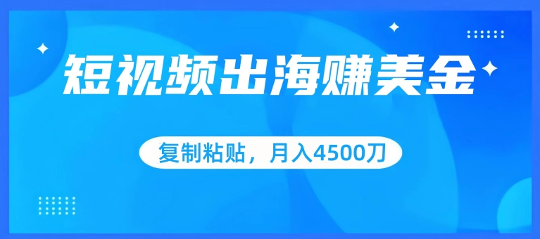 短视频出海赚美金，复制粘贴批量操作，小白轻松掌握，月入4500美刀【揭秘】-冒泡网