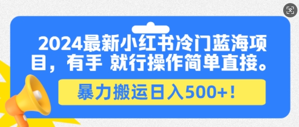 最新小红书冷门蓝海项目，有手就行操作简单直接，暴力搬运日入500+-冒泡网