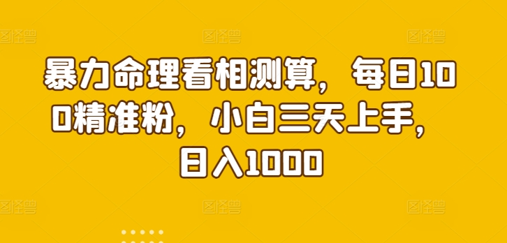 暴力命理看相测算，每日100精准粉，小白三天上手，日入1000-冒泡网
