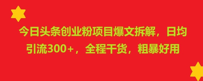 今日头条创业粉项目爆文拆解，日均引流300+，全程干货，粗暴好用-冒泡网